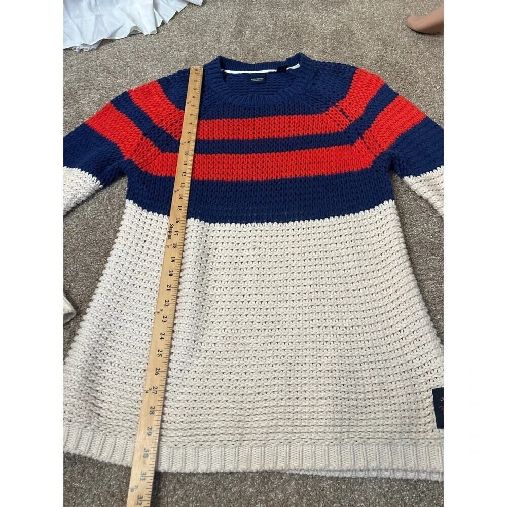 Scotch & Soda unisex men's sweater loose knit striped blue/orange/white SZ XL